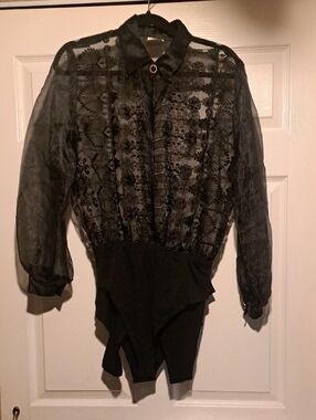 SAM. Black Sheer Sexy Body Suit Jacket with Gold Buttons Bodysuit Tank inside